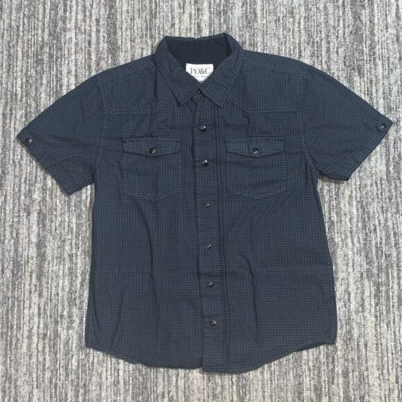PD&C Boy’s Size 8 Black Pattern Pearl Snaps 100% Cotton Button Down Shirt Top‎ - Picture 1 of 5
